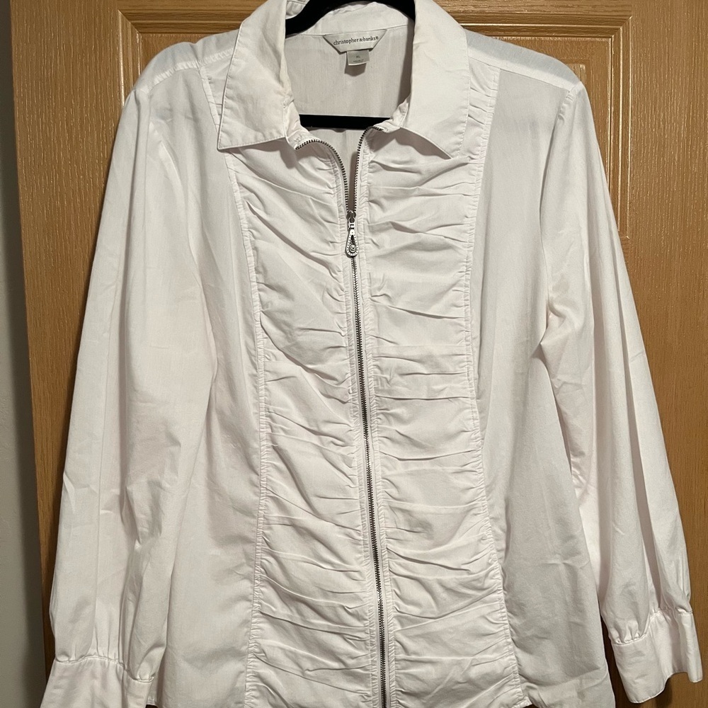 Christopher & Banks Elegant Top Jacket with Teardrop Silver Pendant Zipper